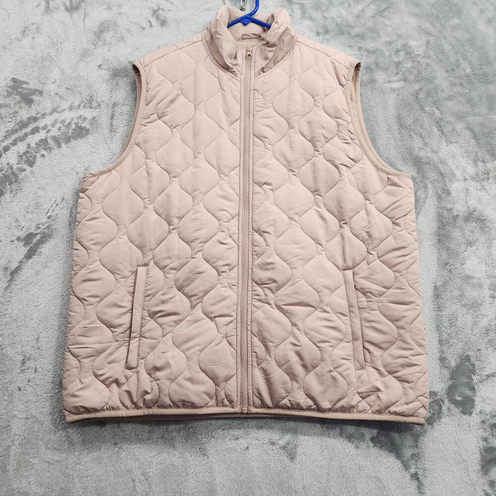 Goodfellow Vest Womens XL Dusty Pink Sleeveless Full Zip Quilted Fleece Lined